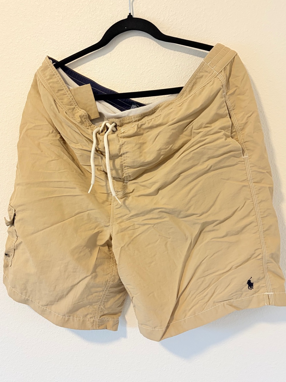Polo Ralph Lauren Mens Swim Trunks XL Tan Cargo Board Shorts Mesh Lined Beige - Picture 1 of 6